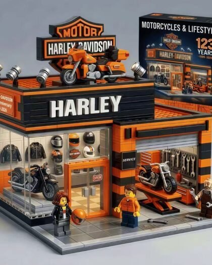 Harley-Davidson Motorcycle Garage Building Block Set 123 Years Collector's Edition